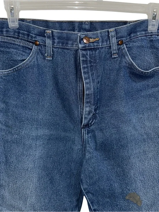 Men’s 35 x 34 Wrangler Denim Work Jeans Dark Wash - Picture 4 of 7